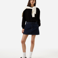 Minissaia feminina jeans cintura alta azul