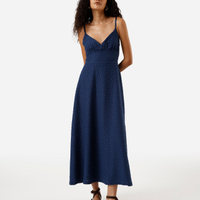 Vestido midi feminino de laise alça fina azul