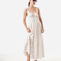 Vestido midi feminino de viscose com recorte poá off white