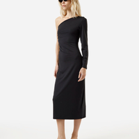 Vestido midi ombro único feminino manga longa preto
