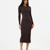 Vestido midi feminino de poliamida manga longa marrom