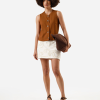 Minissaia feminina de sarja bordada cintura alta off white
