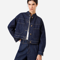 Jaqueta cropped feminina jeans com bolsos azul