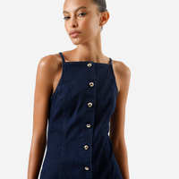 Vestido midi alça fina feminino jeans azul