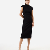 Vestido midi feminino de algodão manga curta preto