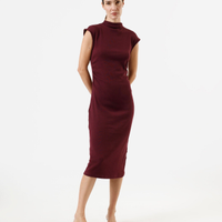 Vestido midi feminino de algodão manga curta vinho