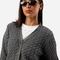 Cardigan feminino de tricot decote v texturizado cinza