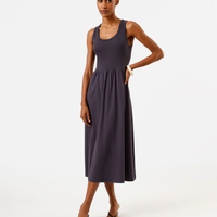 Vestido midi feminino de algodão azul