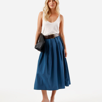 Saia midi godê feminina de poliamida cós elástico azul