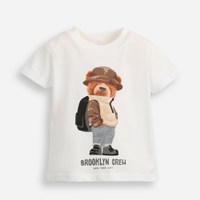 Camiseta de algodão infantil manga curta ursinho off white