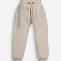 Calça jogger infantil de moletom cós com cordão bege