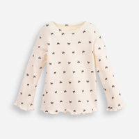Blusa de algodão infantil canelada com lacinho fru fru off white