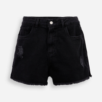 Short mom juvenil jeans destroyed preto