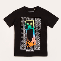 Camiseta infantil de algodão minecraft preta