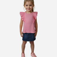 Blusa de algodão infantil com babado de laise rosa