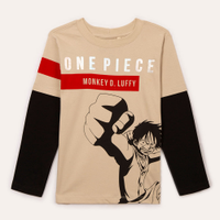 Camiseta de algodão infantil one piece bege