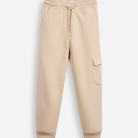 Calça jogger infantil de moletom com bolso cargo bege