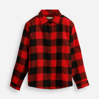 Camisa de algodão infantil manga longa xadrez vermelha