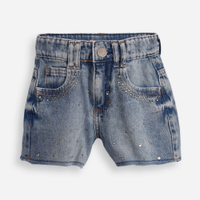 Short mom infantil jeans com brilhos azul