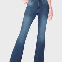 Calça flare jeans cintura alta azul