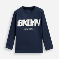 Camiseta infantil de algodão manga longa estampada azul