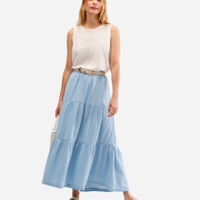 Saia longa feminina jeans com recortes azul
