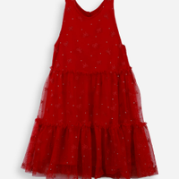 Vestido infantil de tule com recortes e brilhos vermelho
