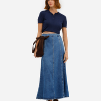 Saia longa feminina jeans com recortes azul