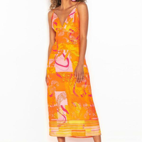 Vestido midi de viscose estampado laranja