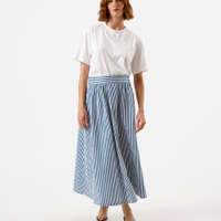 Saia midi feminina de algodão listrada azul