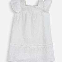 Vestido infantil de algodão com bordados e botões off white
