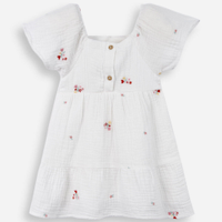 Vestido baby manga curta flores off white