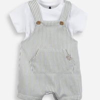 Jardineira infantil com camiseta listrada off white