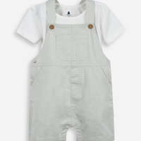 Jardineira infantil de algodão com camiseta verde