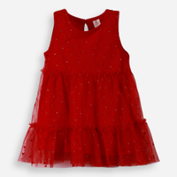 Vestido infantil de tule com corações vermelho