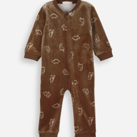 Macacão longo infantil de plush dinossauro marrom