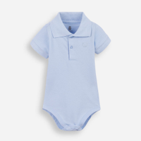 Body polo infantil de algodão manga curta com bordado azul