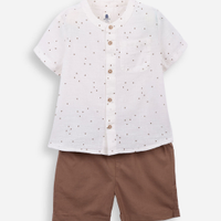 Conjunto curto infantil de algodão geométrico off white
