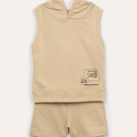 Conjunto infantil de moletom regata com capuz bege