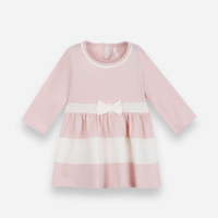 Vestido curto infantil com recortes manga longa rosa