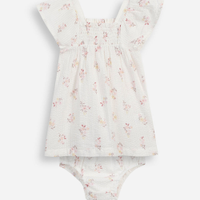Vestido infantil de algodão com calcinha floral off white