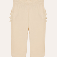Calça infantil de algodão peruano com fru fru bege