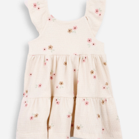 Vestido infantil de algodão com recortes floral texturizado off white