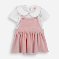 Salopete infantil texturizada e body com gola peter pan rosa