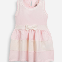 Vestido infantil de algodão com recortes e laço rosa