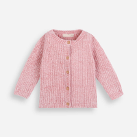 Cardigan infantil de tricot chenille rosa