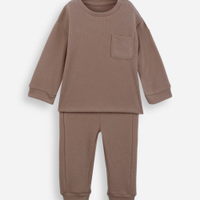 Conjunto longo infantil canelado marrom