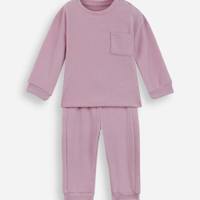 Conjunto infantil longo de moletom canelado lilás