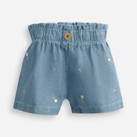 Short clochard infantil jeans floral azul