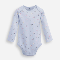 Body infantil de algodão manga longa floral azul